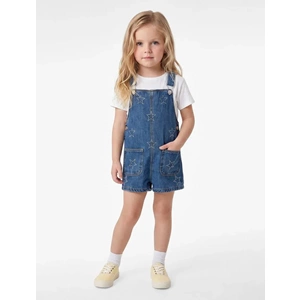 Kız Bebek Cepli Yıldız İşlemeli Pamuklu Kare Yaka Askılı Denim Salopet Tulum 7WMG80003AD - KOTON - ORTA İNDİGO - 5-6 YAŞ