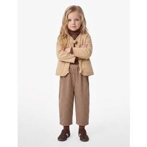 Kız Bebek Ekoseli Yüksek Bel Pamuklu Pantolon - 7WMG40022AW