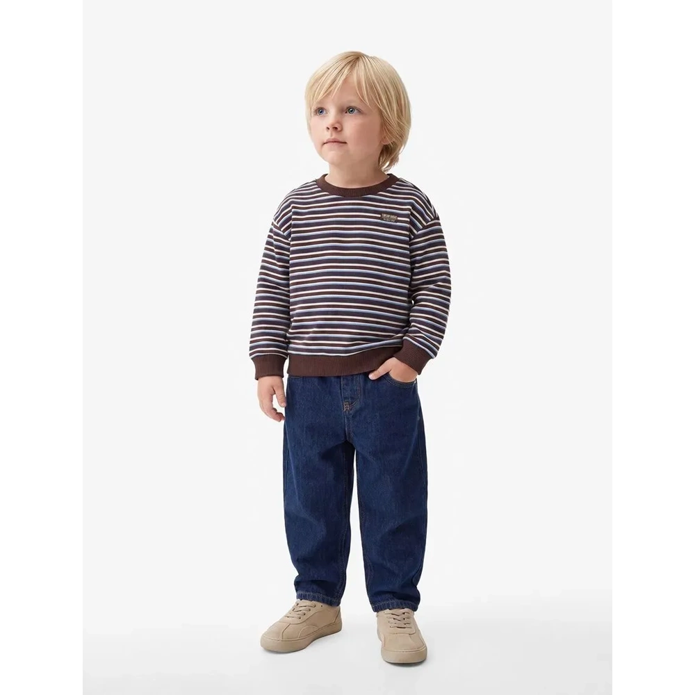 Erkek Bebek Pamuklu Çizgili Oversize Sweatshirt - 7WMB10152TK