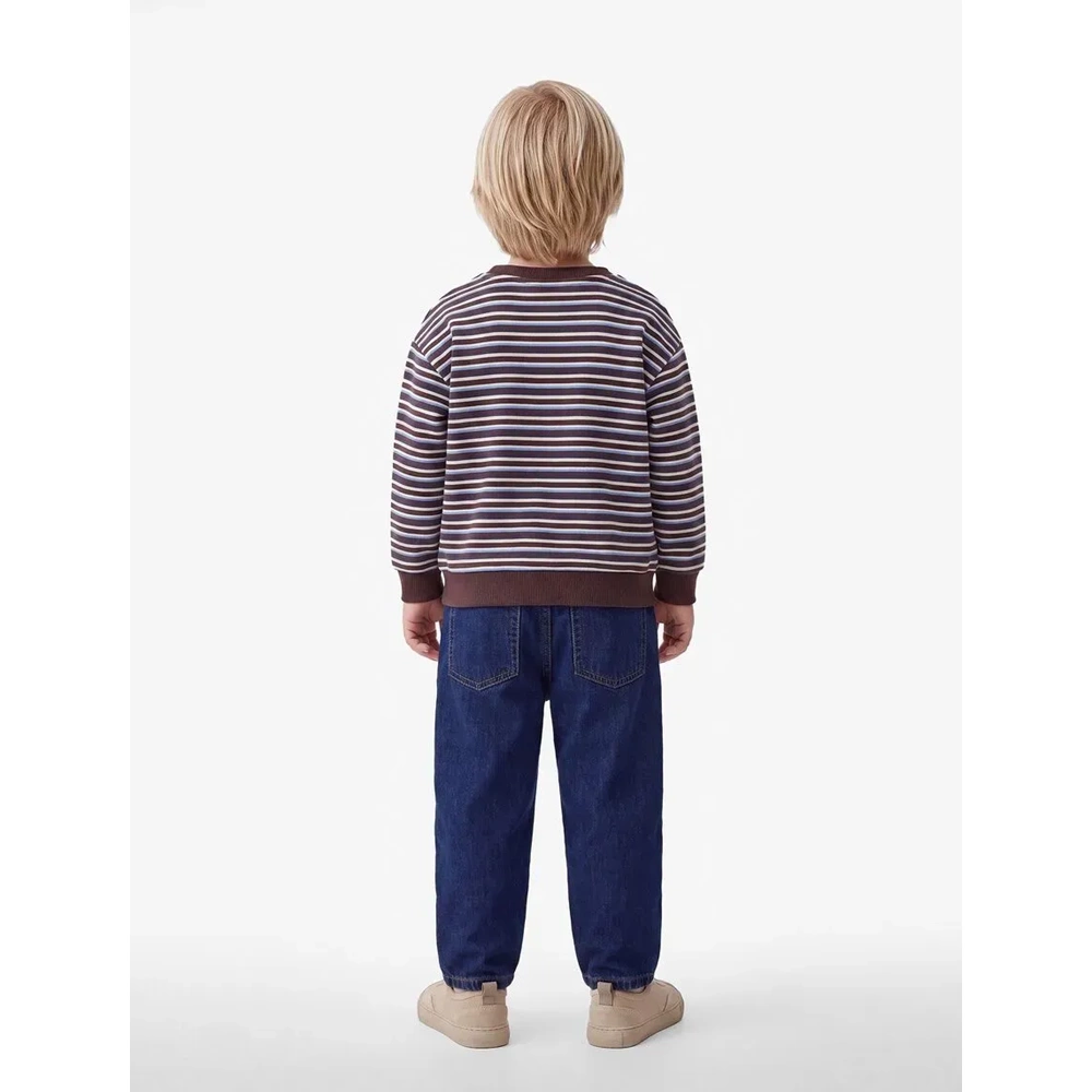 Erkek Bebek Pamuklu Çizgili Oversize Sweatshirt - 7WMB10152TK