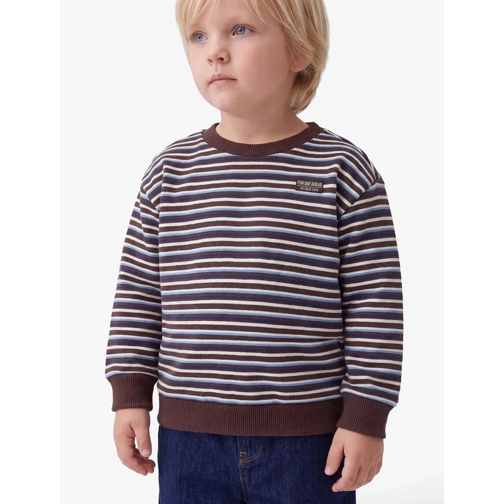 Erkek Bebek Pamuklu Çizgili Oversize Sweatshirt - 7WMB10152TK