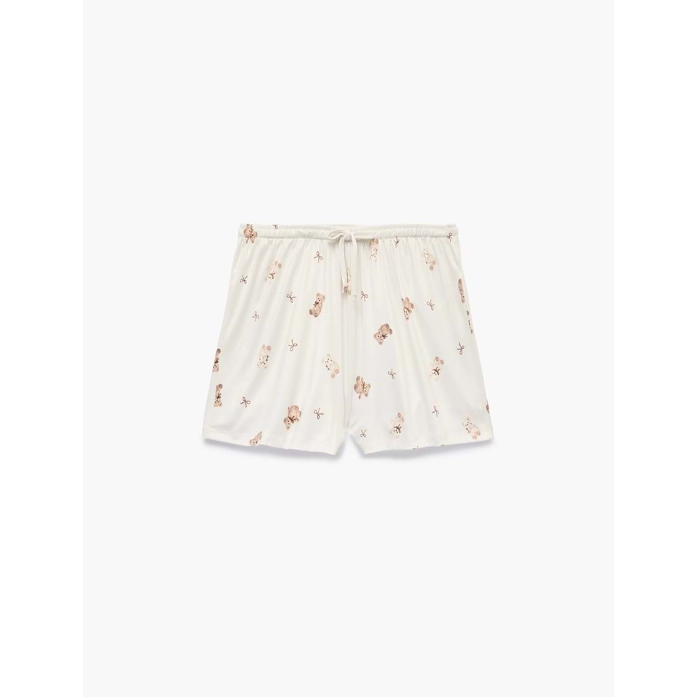 Dantel Detaylı Rahat Kesim Ayıcık Baskılı Şort Pijama Altı - 7WLK80013MK
