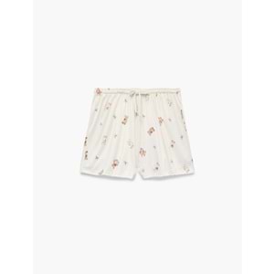 Dantel Detaylı Rahat Kesim Ayıcık Baskılı Şort Pijama Altı - 7WLK80013MK