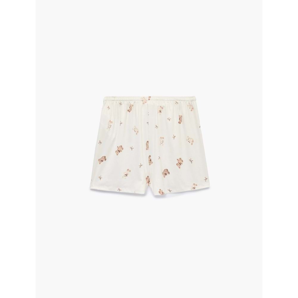 Dantel Detaylı Rahat Kesim Ayıcık Baskılı Şort Pijama Altı - 7WLK80013MK