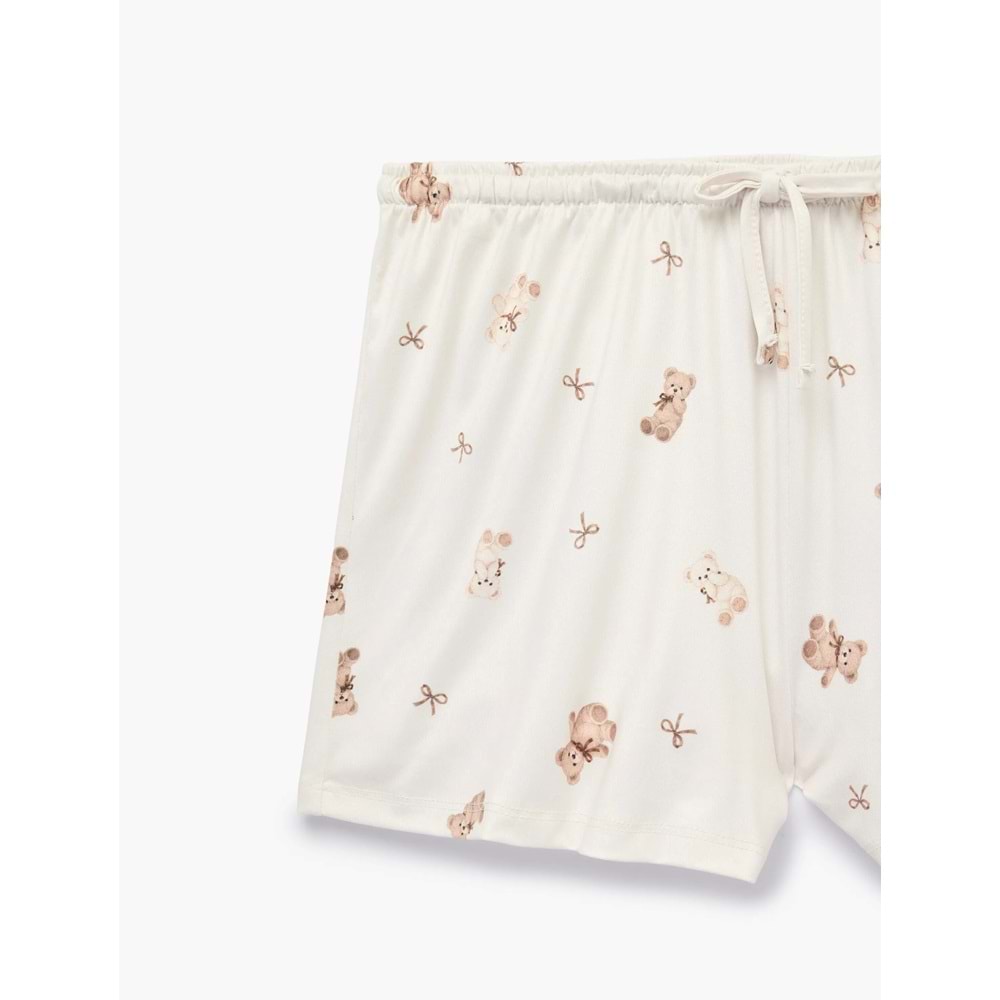 Dantel Detaylı Rahat Kesim Ayıcık Baskılı Şort Pijama Altı - 7WLK80013MK