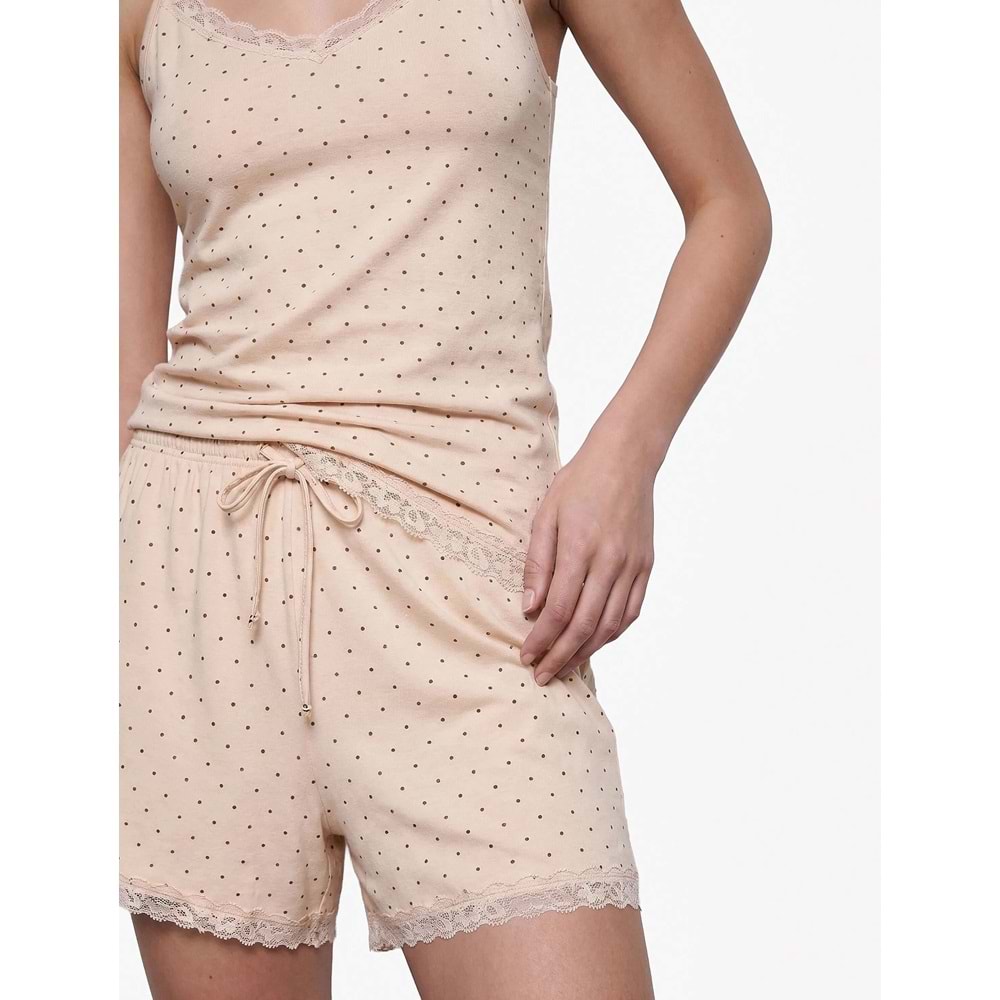 Dantel Detaylı Rahat Kalıp Puantiyeli Şort Pijama Altı - 7WLK80011MK