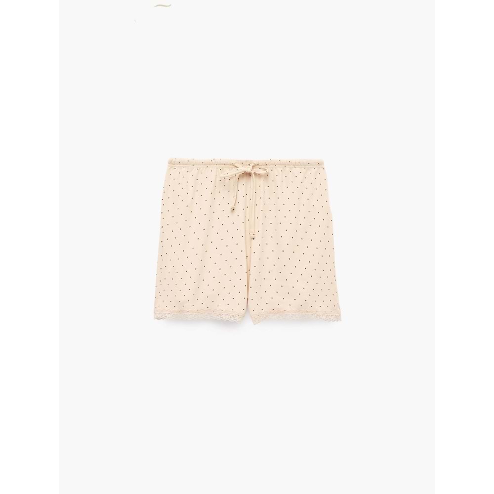 Dantel Detaylı Rahat Kalıp Puantiyeli Şort Pijama Altı - 7WLK80011MK