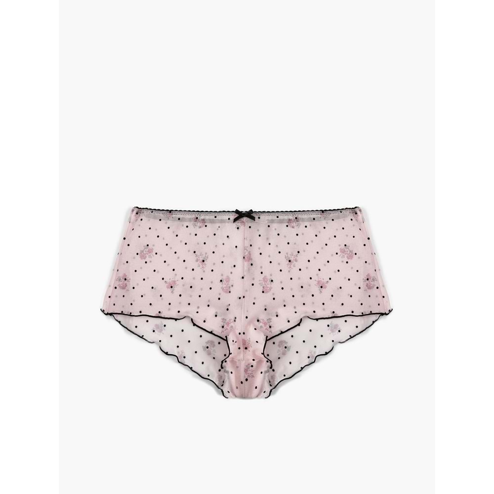 Fiyonk Detaylı Çiçek Desenli Puantiyeli Mini Şort Pijama Altı - 7WLK80006MK