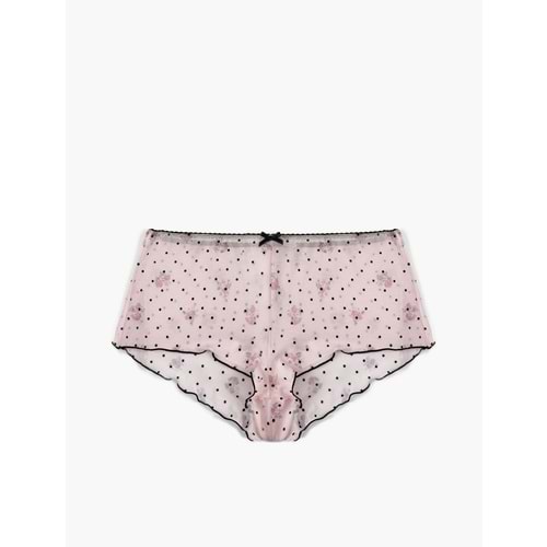 Fiyonk Detaylı Çiçek Desenli Puantiyeli Mini Şort Pijama Altı - 7WLK80006MK