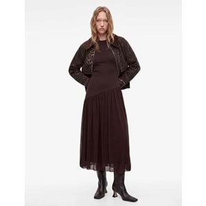 Slim Fit Dik Yaka Kolsuz Asimetrik Uzun Elbise - 7WAL80029IK